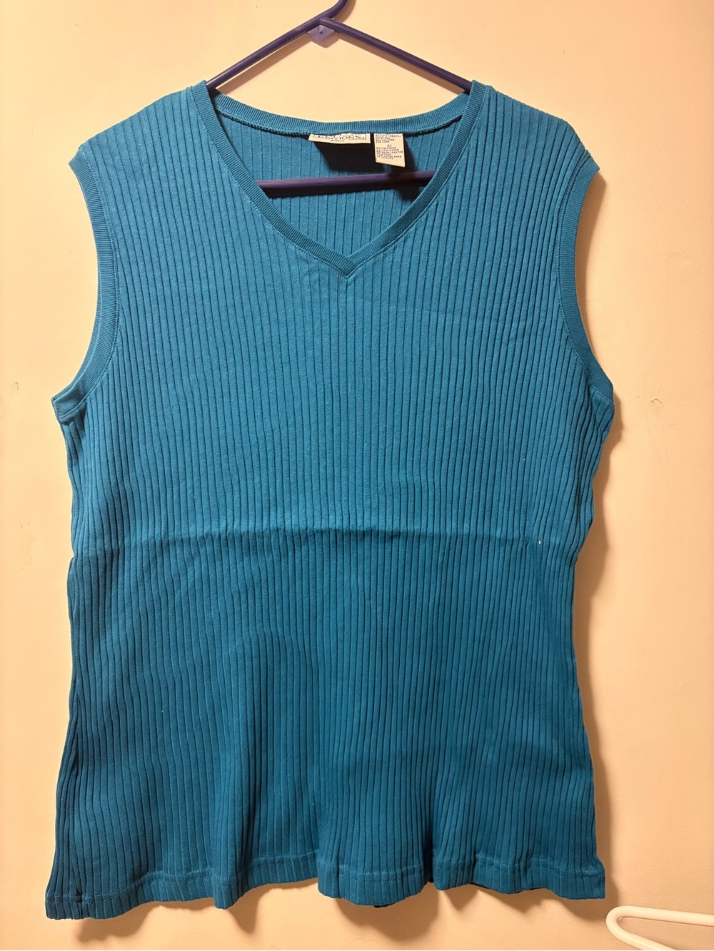 Basic Editions Teal Ribbed V-Neck Sleeveless Tank